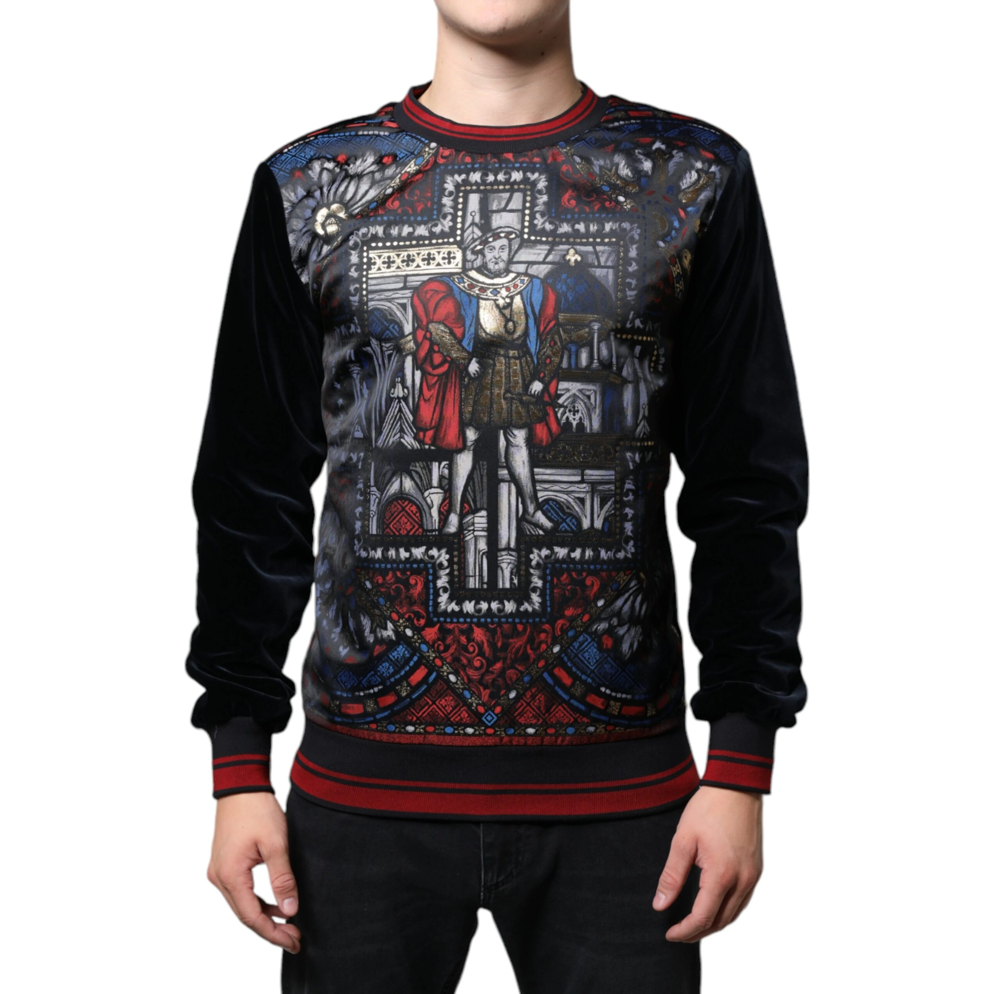 Multicolor Jacquard Crew Neck Sweatshirt Sweater