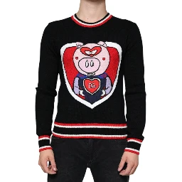 Black Cashmere Pig of the Year Pullover Sweater