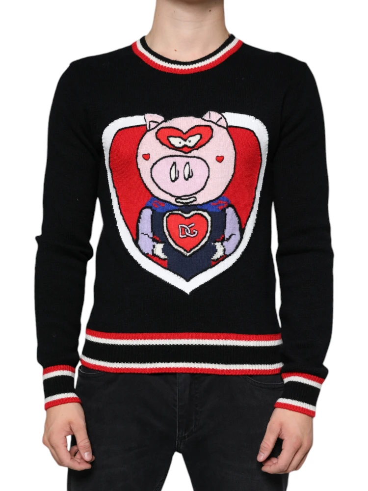 Black Cashmere Pig of the Year Pullover Sweater