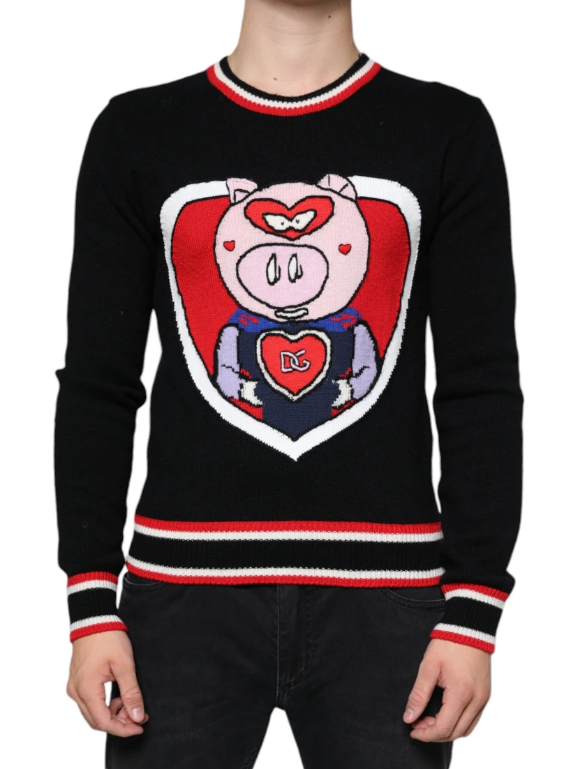 Black Cashmere Pig of the Year Pullover Sweater