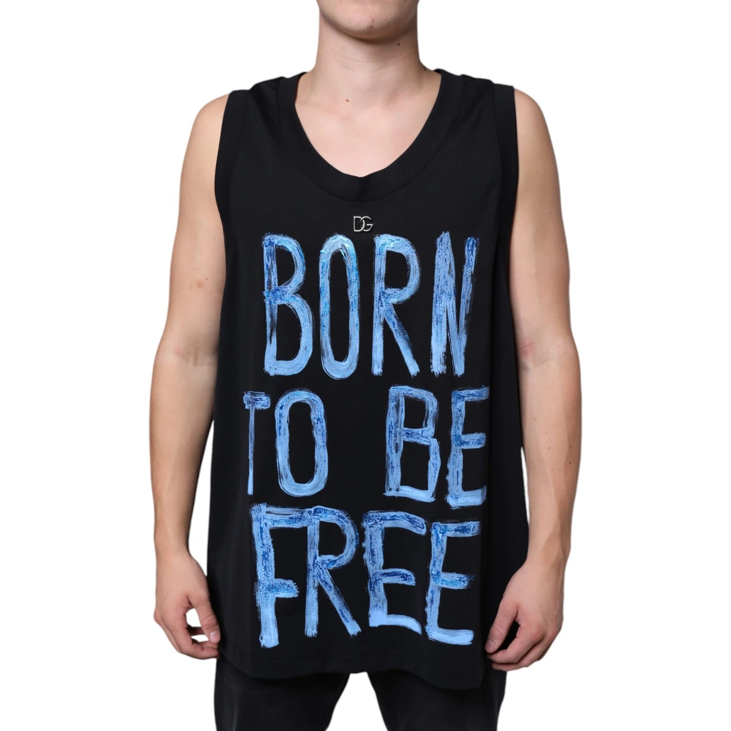 Black Cotton Born To Be Free Sleeveless T-shirt