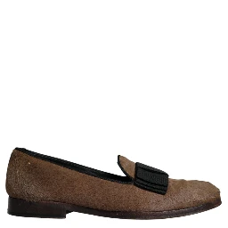 Brown Calf Hair Leather Loafers Formal Dress Shoes