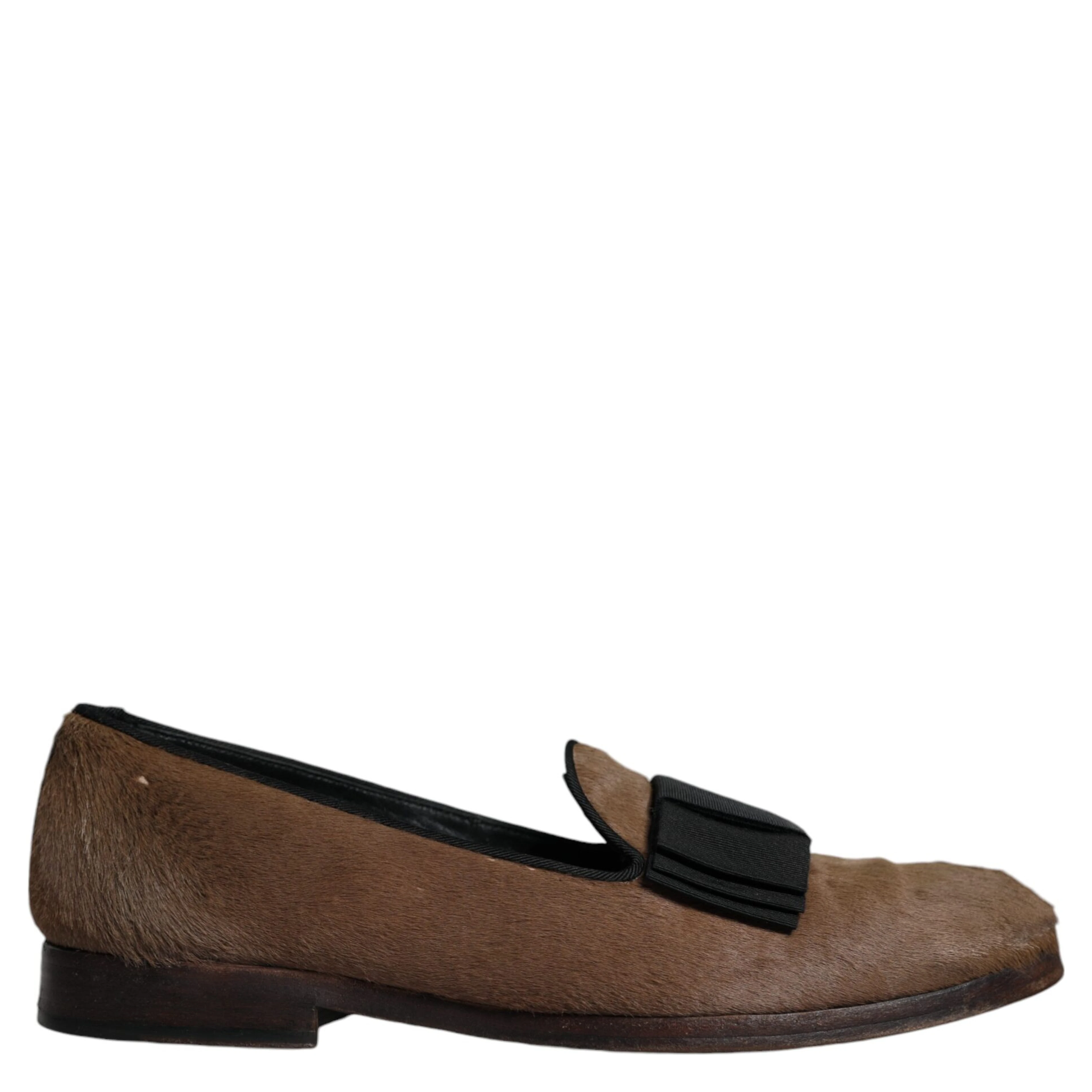 Brown Calf Hair Leather Loafers Formal Dress Shoes