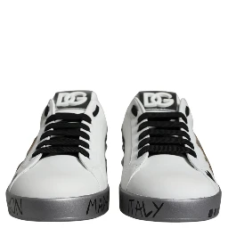 White Silver Crystal Logo Portofino Sneakers Shoes
