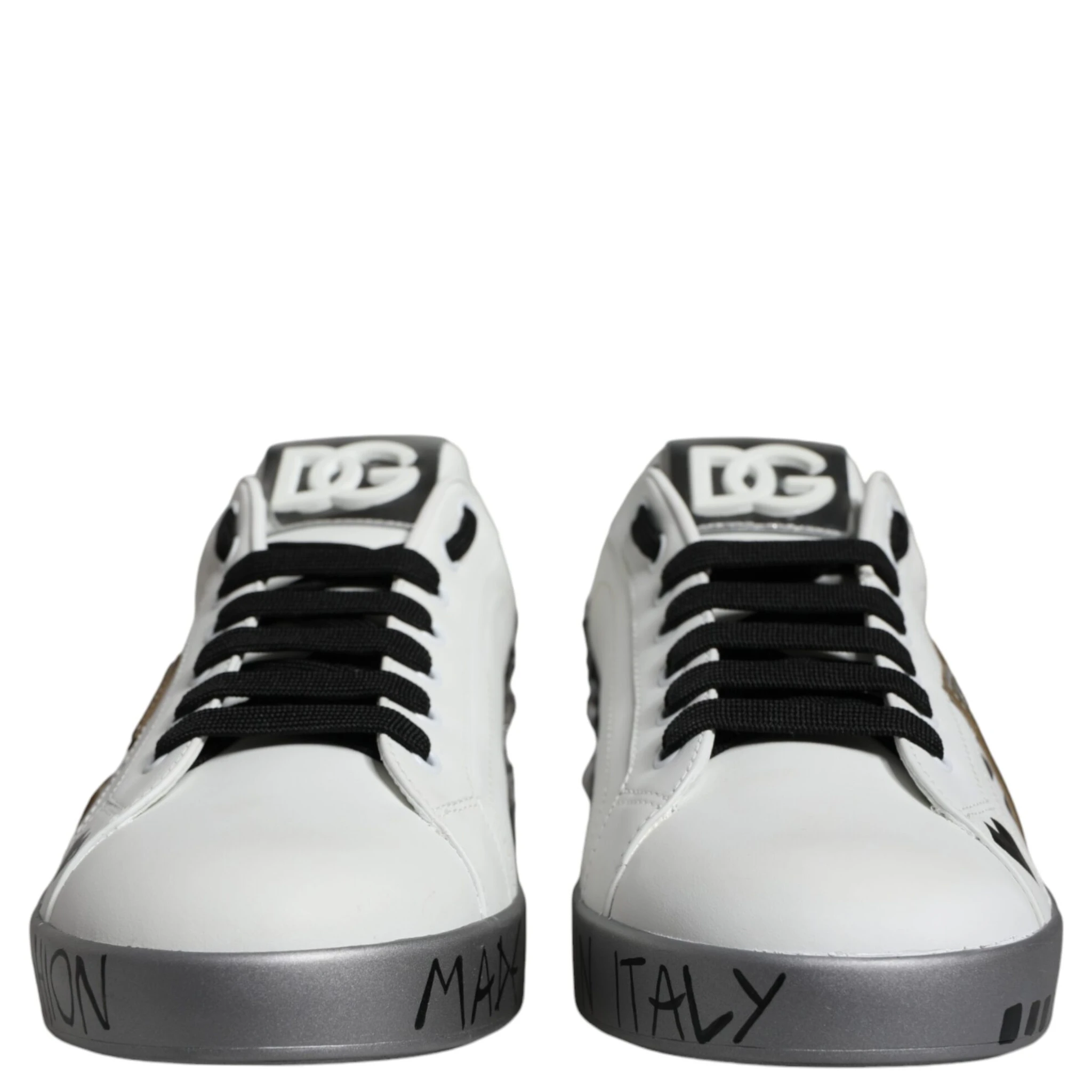 White Silver Crystal Logo Portofino Sneakers Shoes