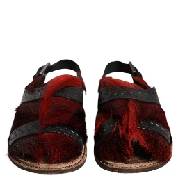 Black Red Gazelle Hair Leather Sandals Shoes