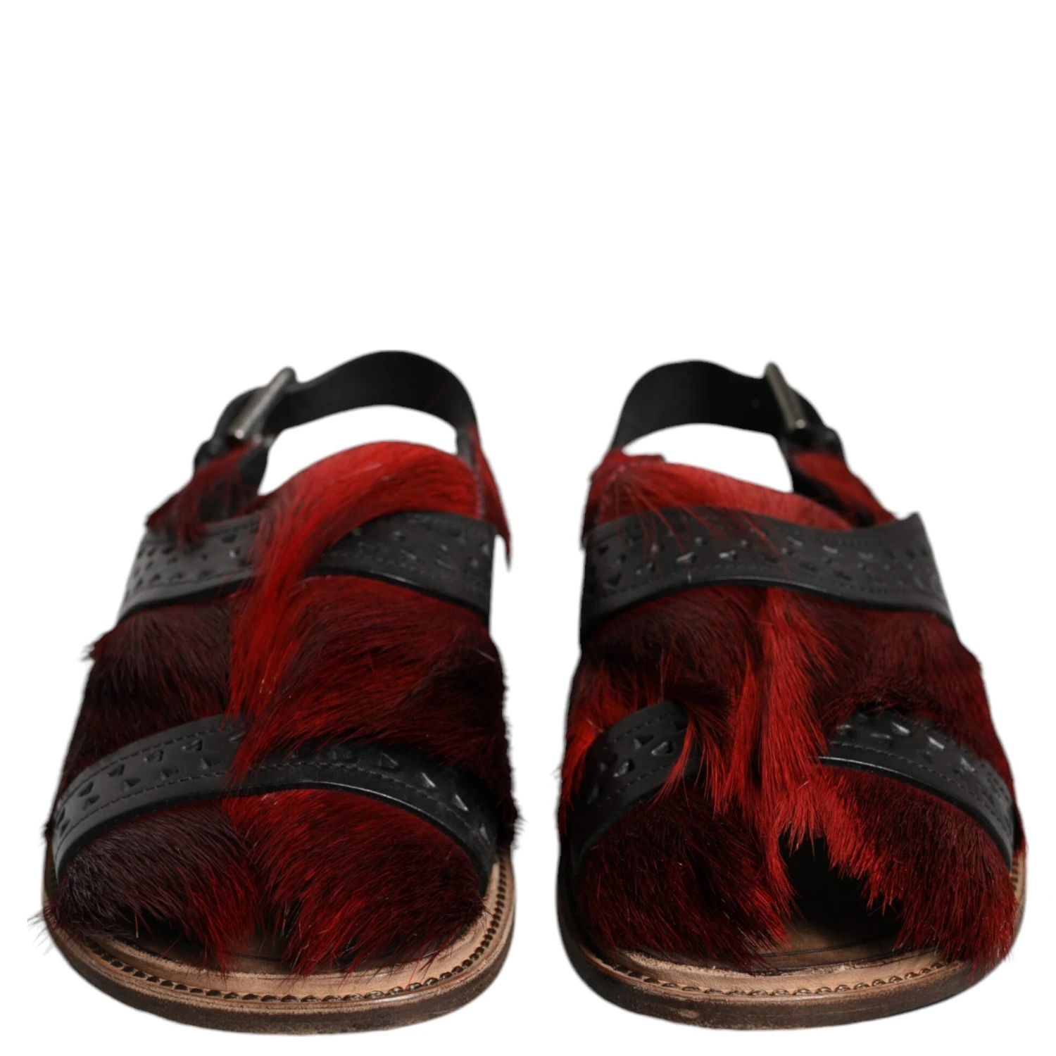 Black Red Gazelle Hair Leather Sandals Shoes