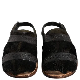 Black Gazelle Hair Leather Flats Sandals Shoes