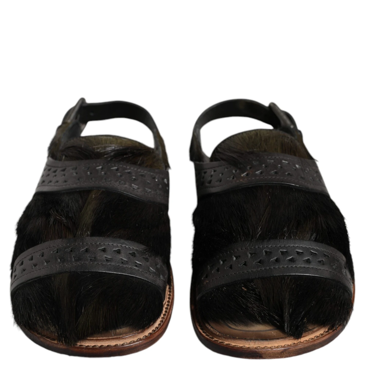 Black Gazelle Hair Leather Flats Sandals Shoes