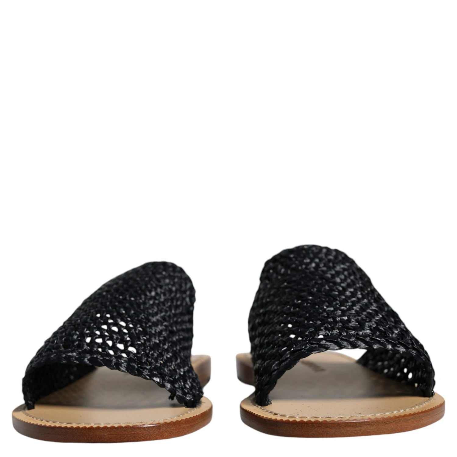 Black Monochrome Braided Raffia Slides Shoes