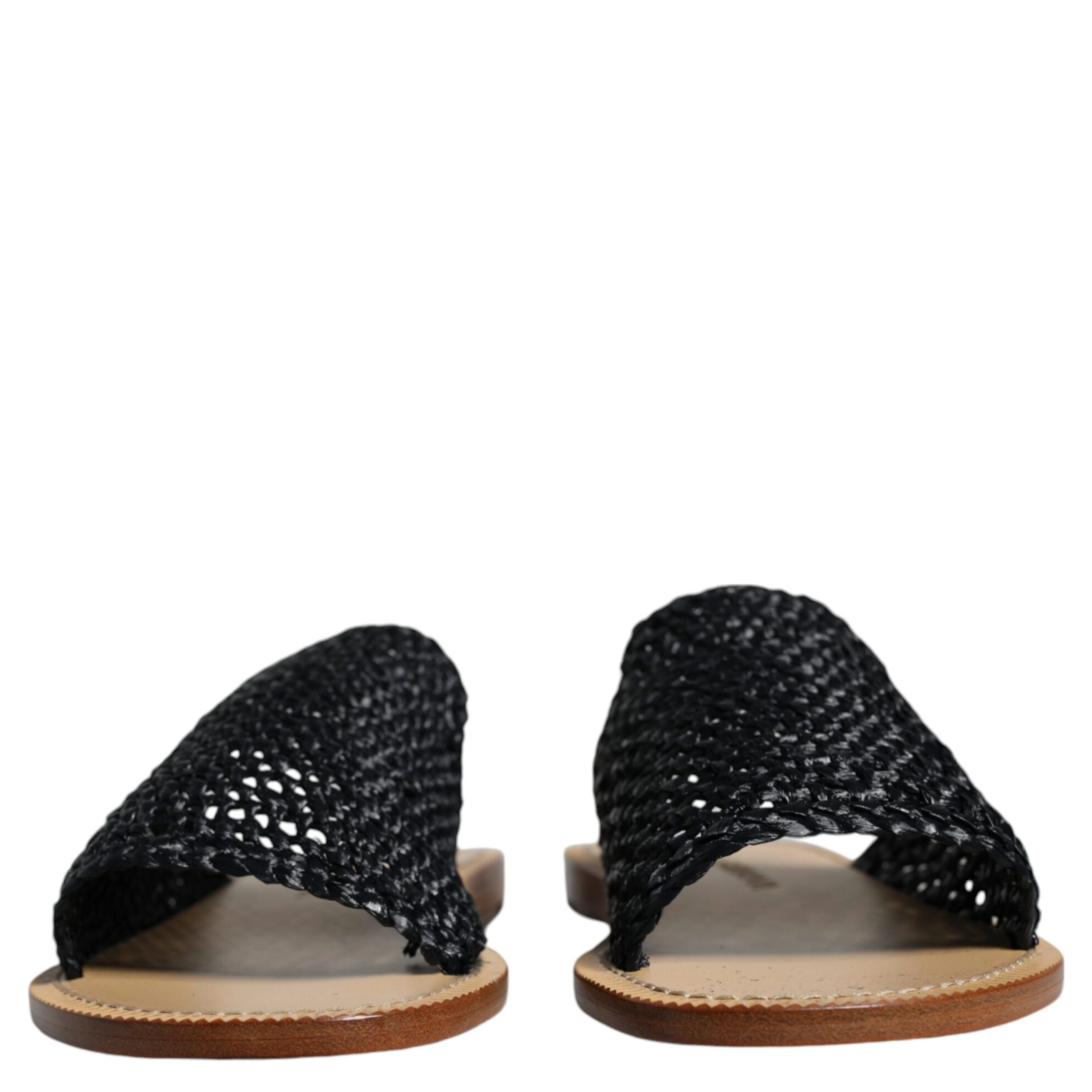 Black Monochrome Braided Raffia Slides Shoes