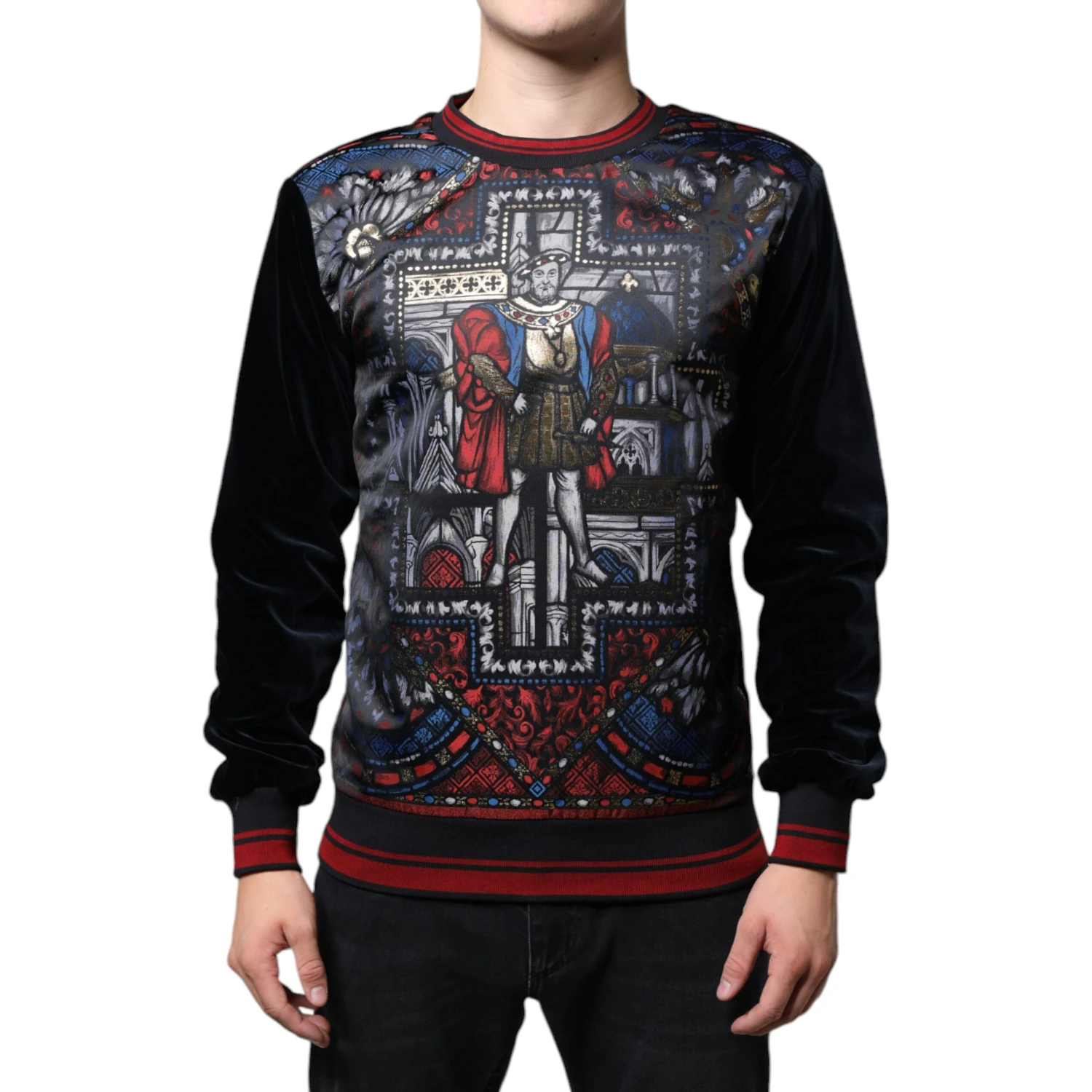 Multicolor Jacquard Crew Neck Sweatshirt Sweater