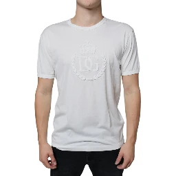 White Logo Embossed Cotton Crewneck T-shirt