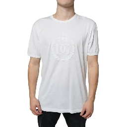 White Logo Embossed Cotton Crewneck T-shirt