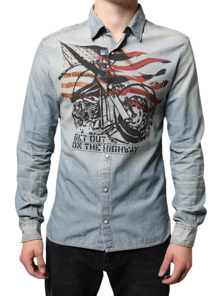 Light Blue Printed Cotton Denim Long Sleeves Shirt alternative