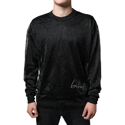 Black Polyester Pullover Sweatshirt Sweater