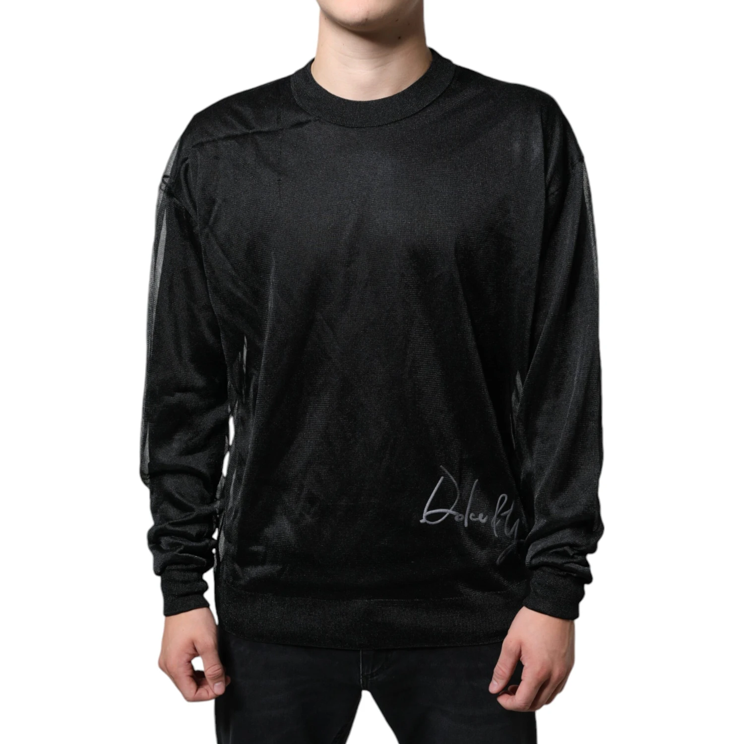Black Polyester Pullover Sweatshirt Sweater