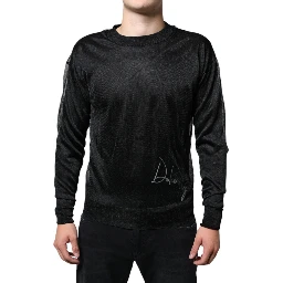 Black Polyester Pullover Sweatshirt Sweater