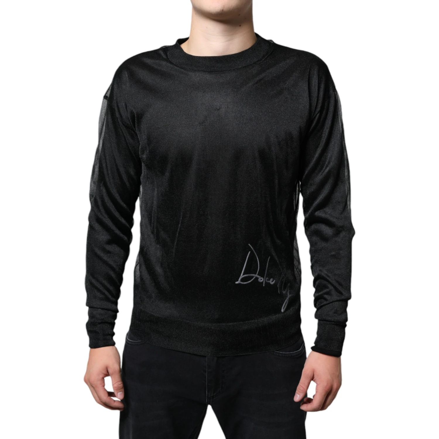 Black Polyester Pullover Sweatshirt Sweater