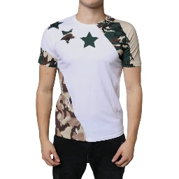 White Camouflage Stars Crew Neck T-shirt