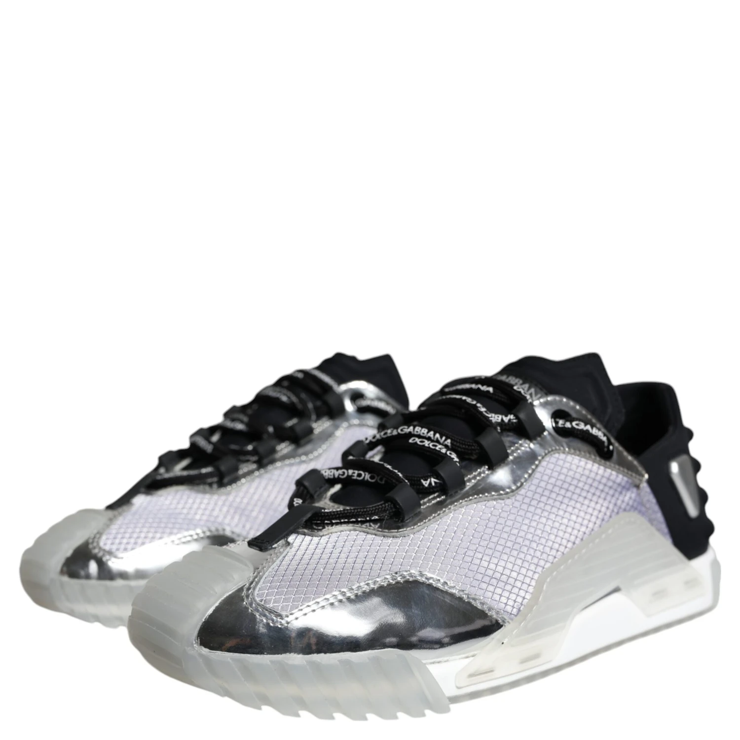 Silver Black Nylon NS1 Low Top Sneakers Shoes