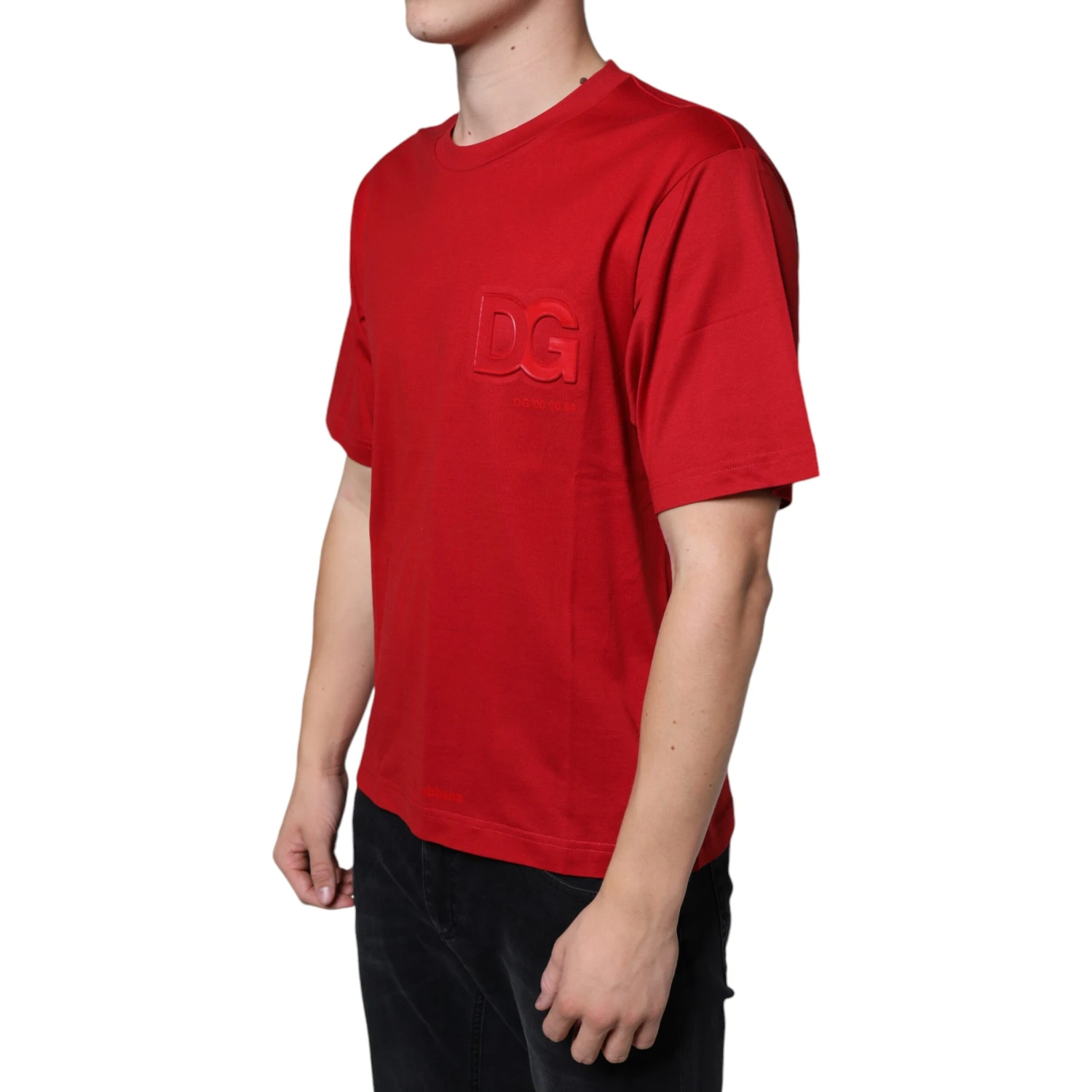 Red Cotton DG Logo Print Crew Neck T-shirt