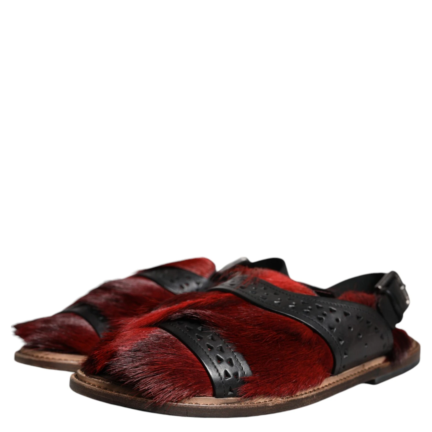 Black Red Gazelle Hair Leather Sandals Shoes