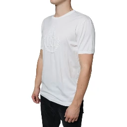 White Logo Embossed Cotton Crewneck T-shirt