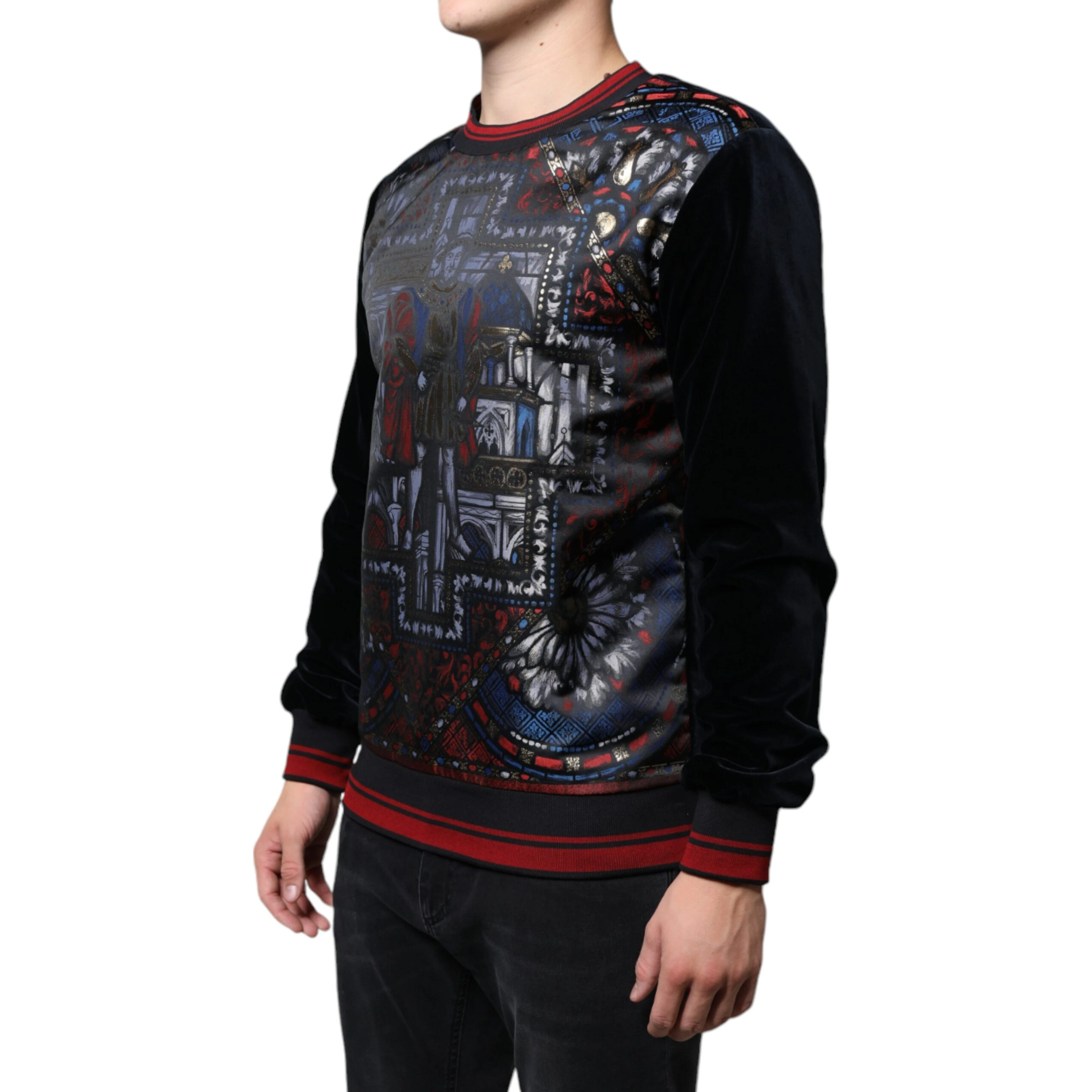 Multicolor Jacquard Crew Neck Sweatshirt Sweater