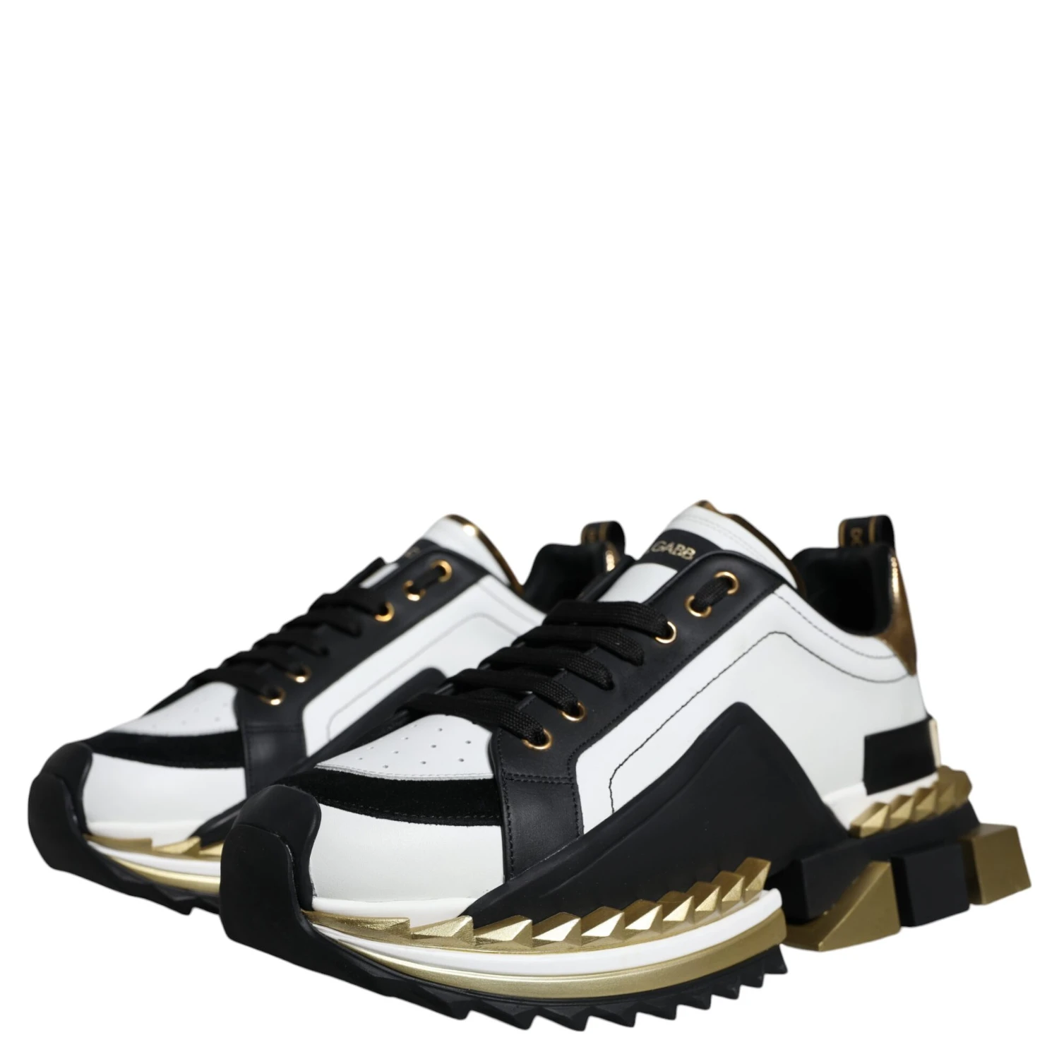 White Gold Black Leather SUPER KING Sneakers Shoes
