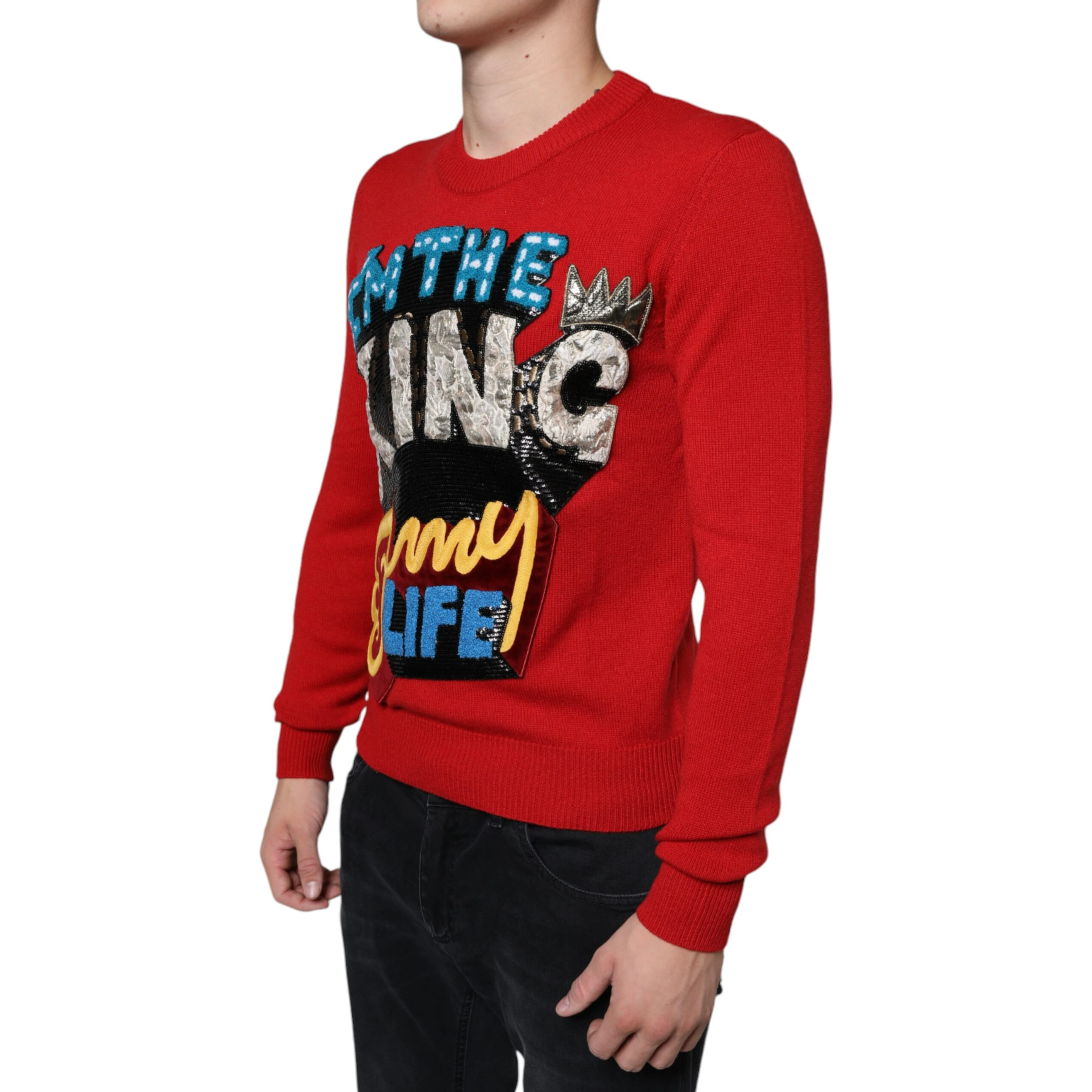 Red I'm The King Wool Crew Neck Sweatshirt Sweater