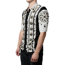 White Black Silk Studded Stone Crystal Shirt