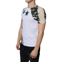 White Camouflage Stars Crew Neck T-shirt