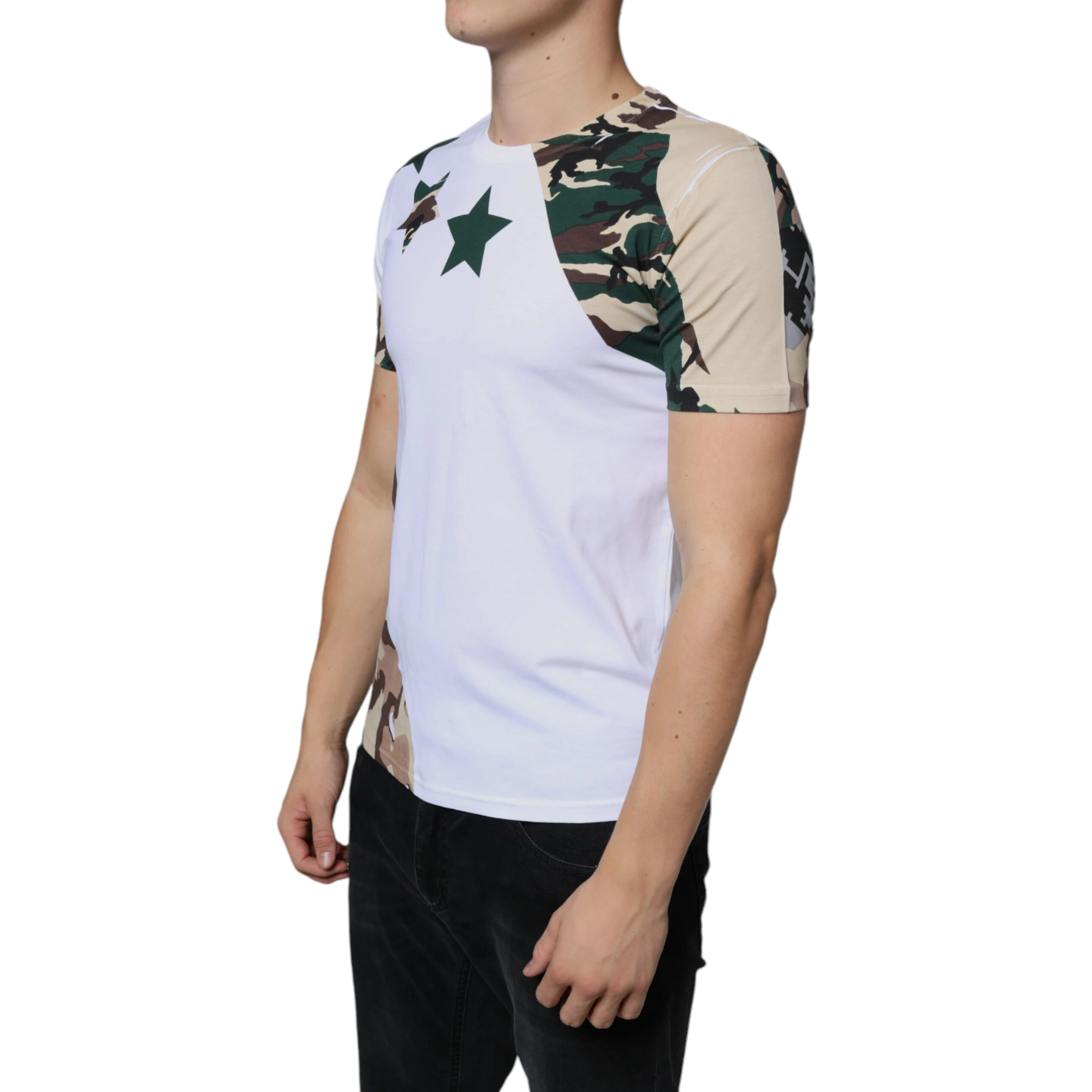 White Camouflage Stars Crew Neck T-shirt