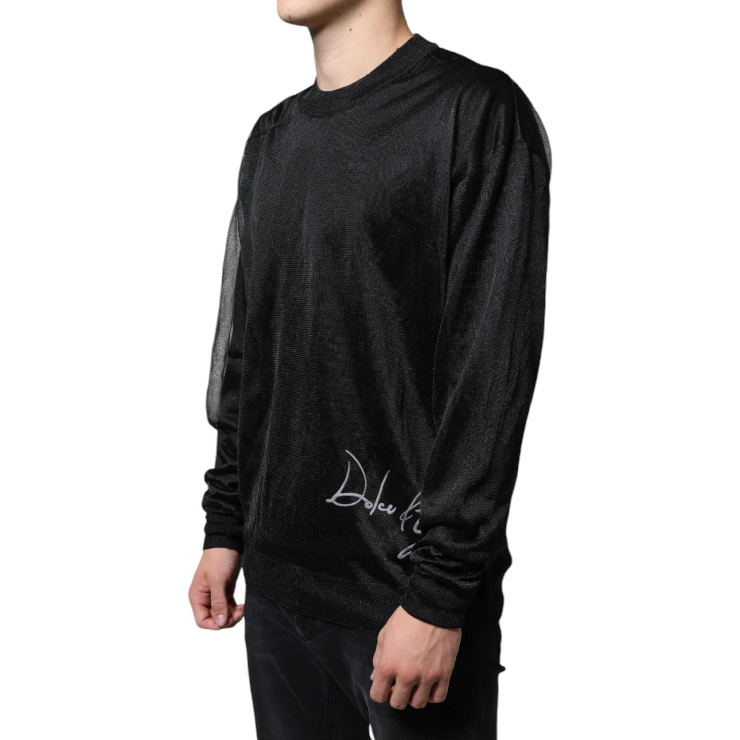 Black Polyester Pullover Sweatshirt Sweater