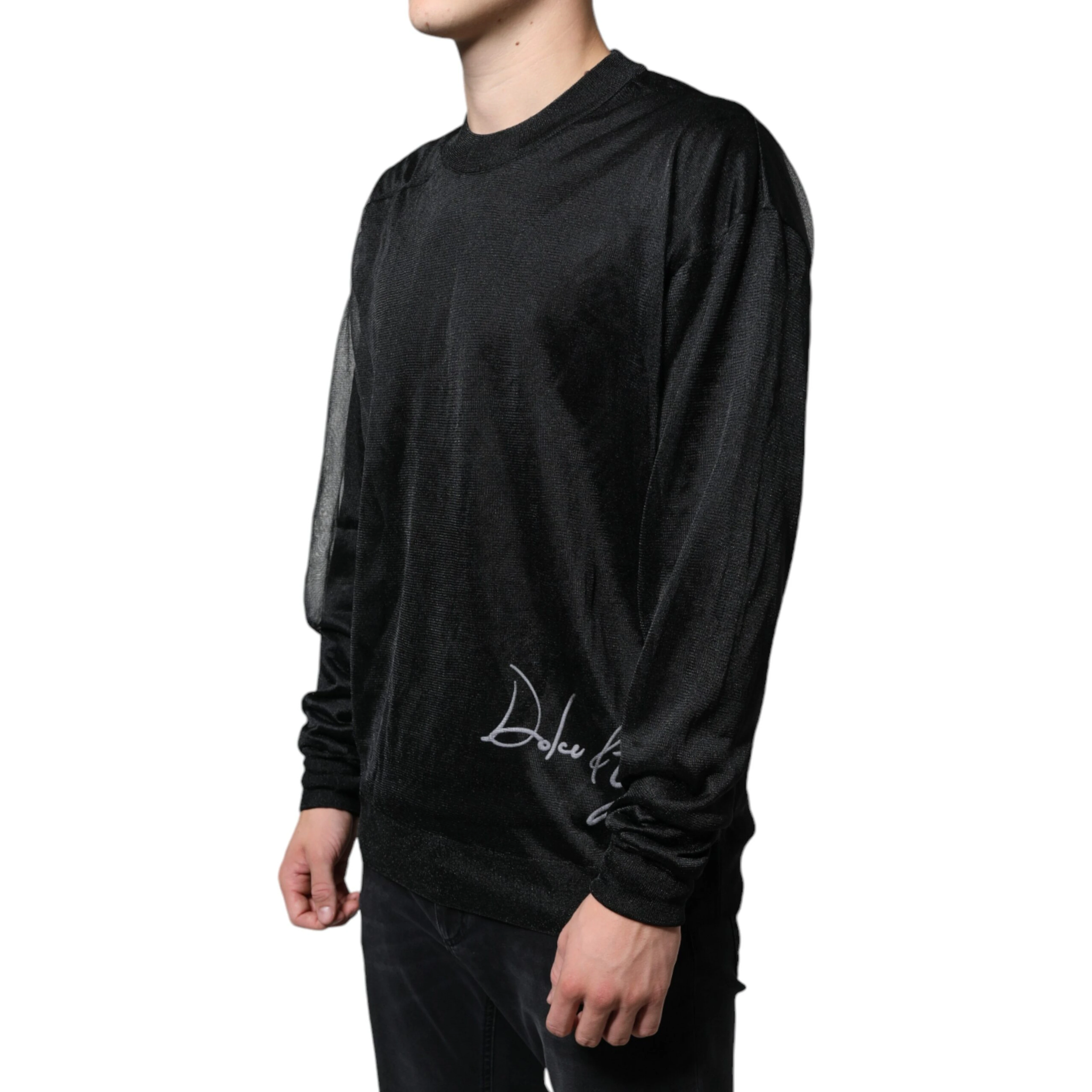 Black Polyester Pullover Sweatshirt Sweater