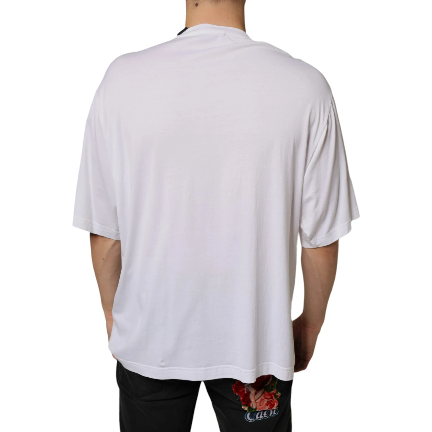 White Cotton Necklace Embellished T-shirt