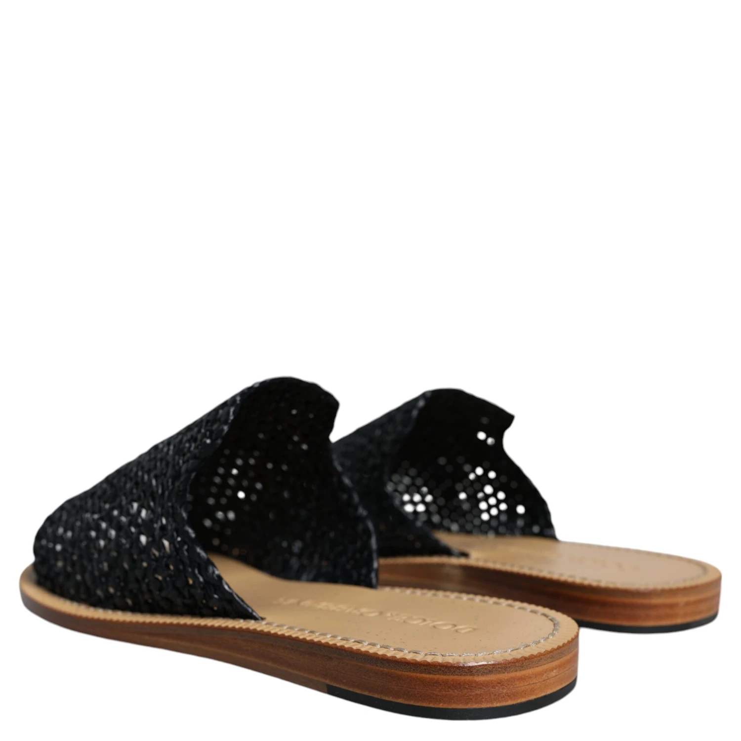 Black Monochrome Braided Raffia Slides Shoes