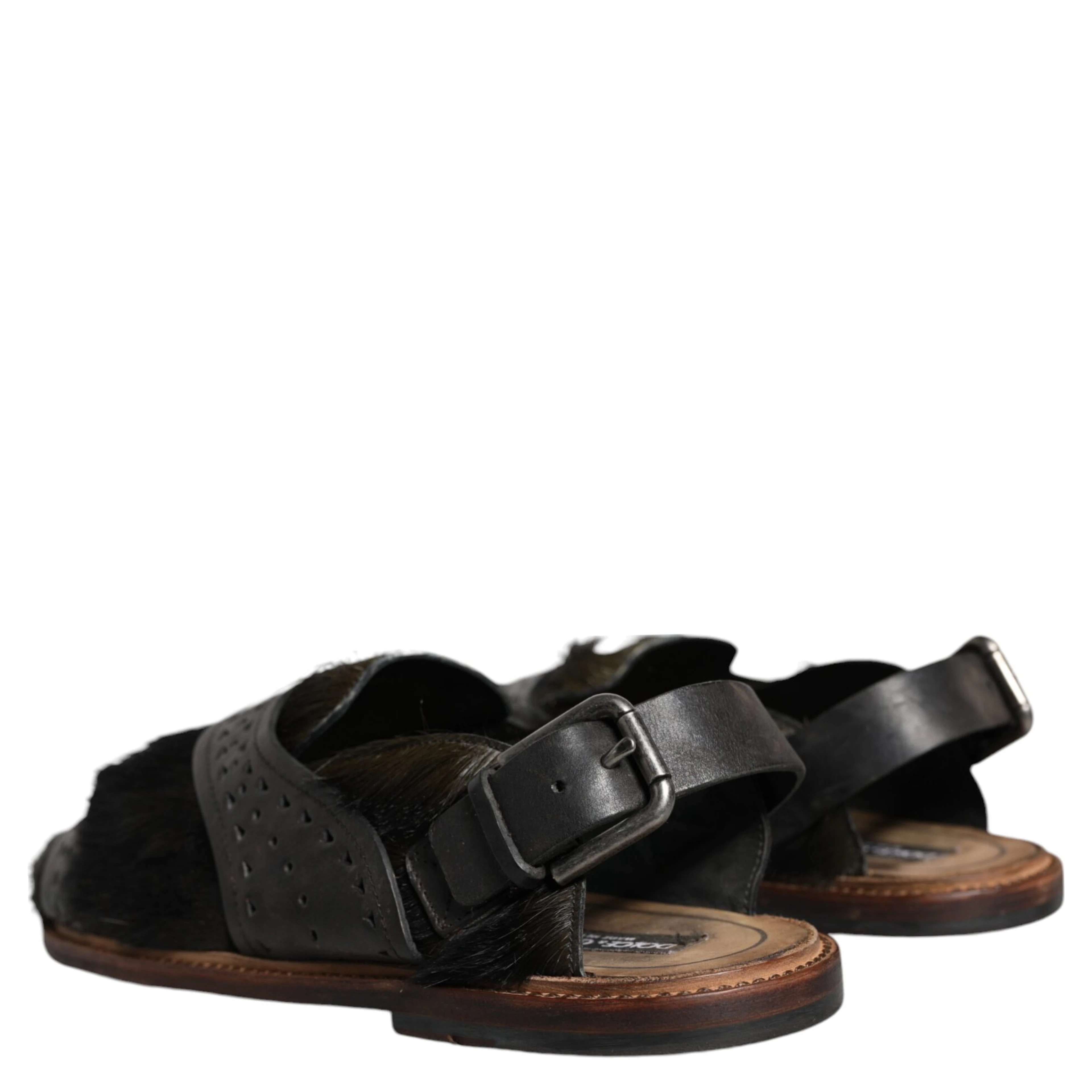 Black Gazelle Hair Leather Flats Sandals Shoes