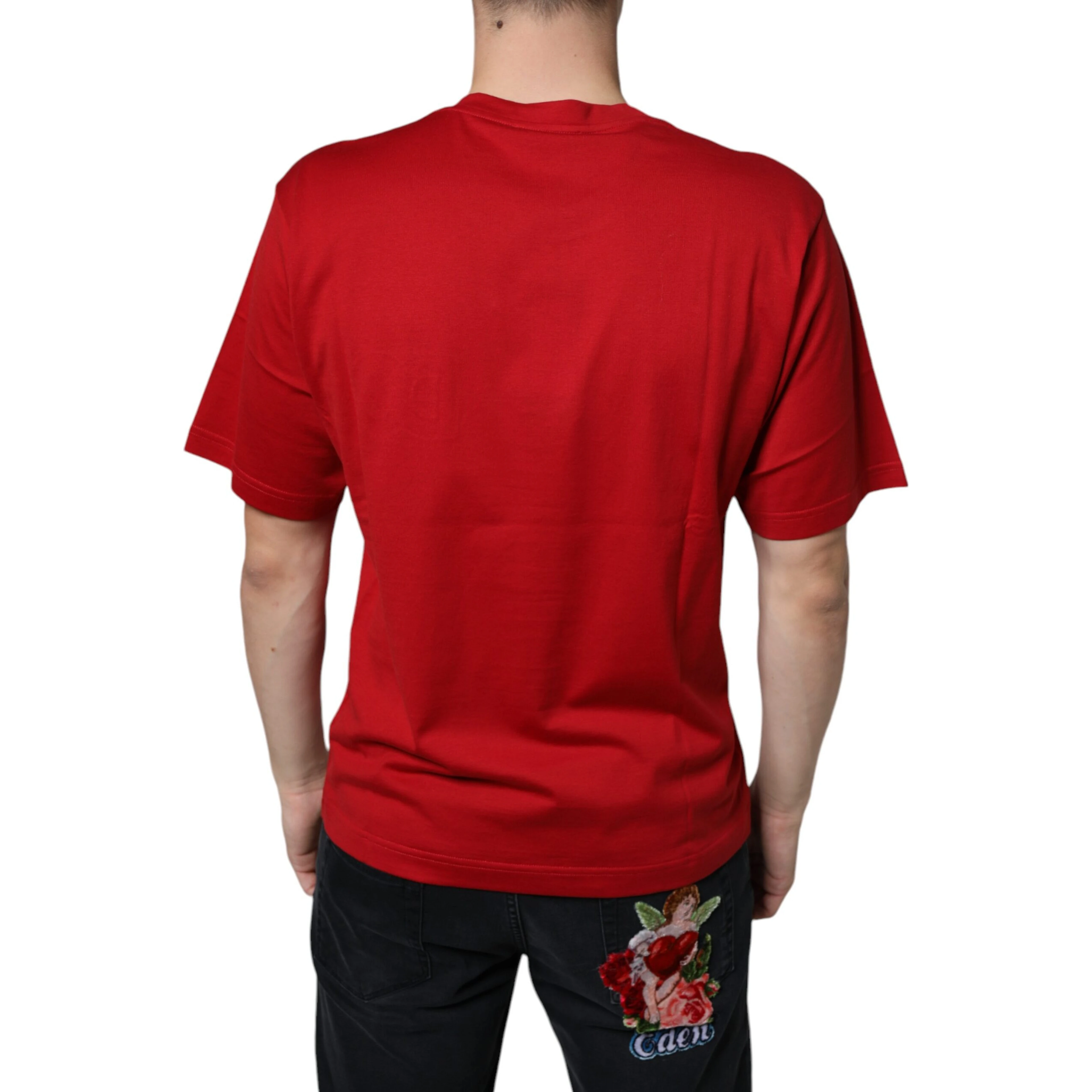 Red Cotton DG Logo Print Crew Neck T-shirt