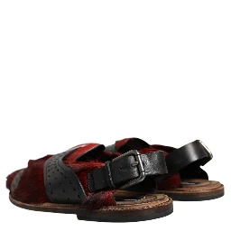Black Red Gazelle Hair Leather Sandals Shoes
