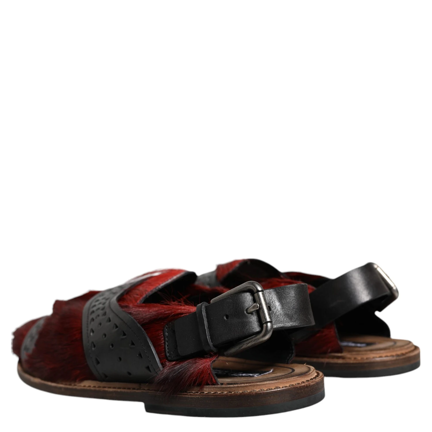 Black Red Gazelle Hair Leather Sandals Shoes