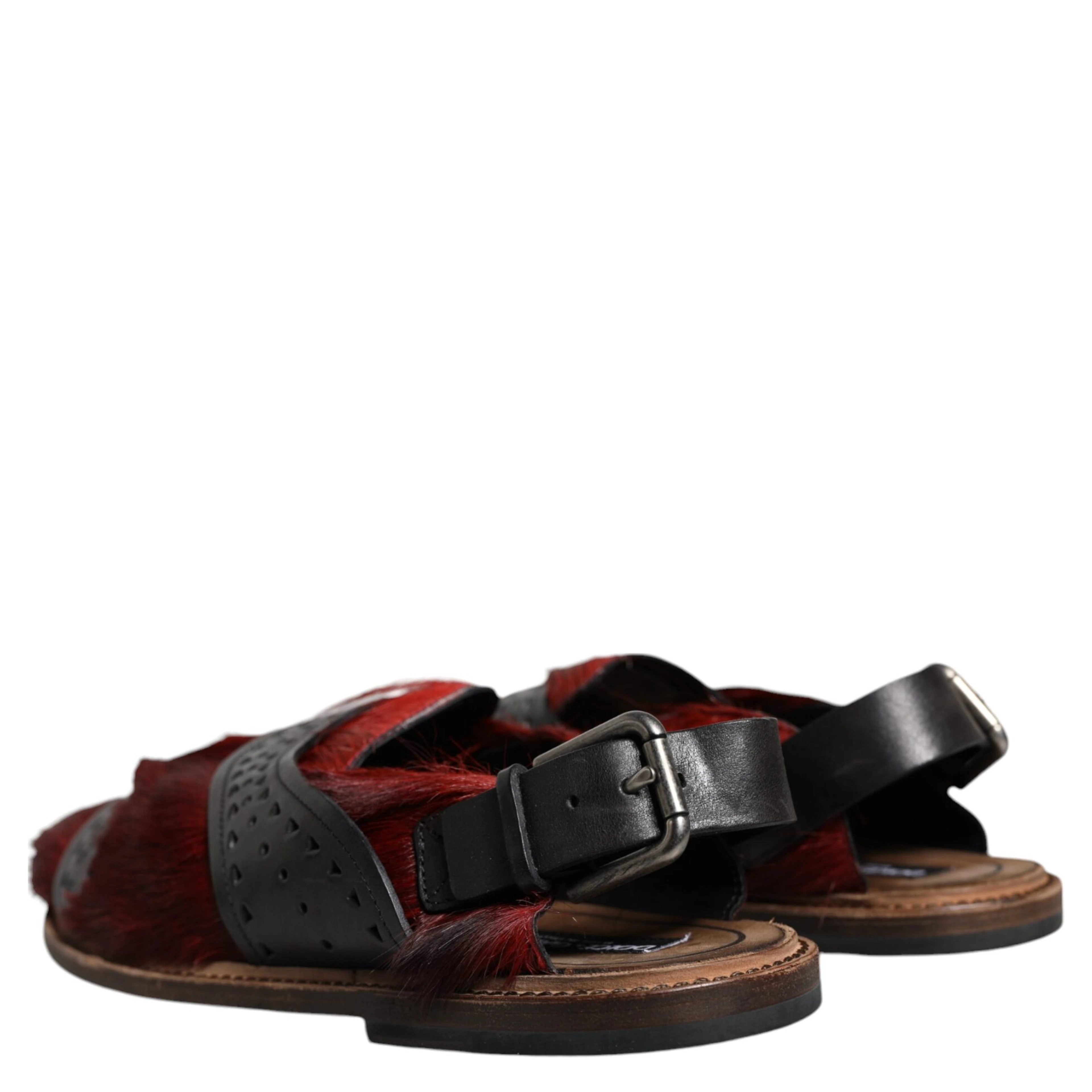 Black Red Gazelle Hair Leather Sandals Shoes