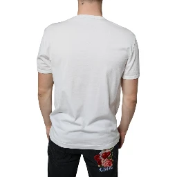 White Logo Embossed Cotton Crewneck T-shirt
