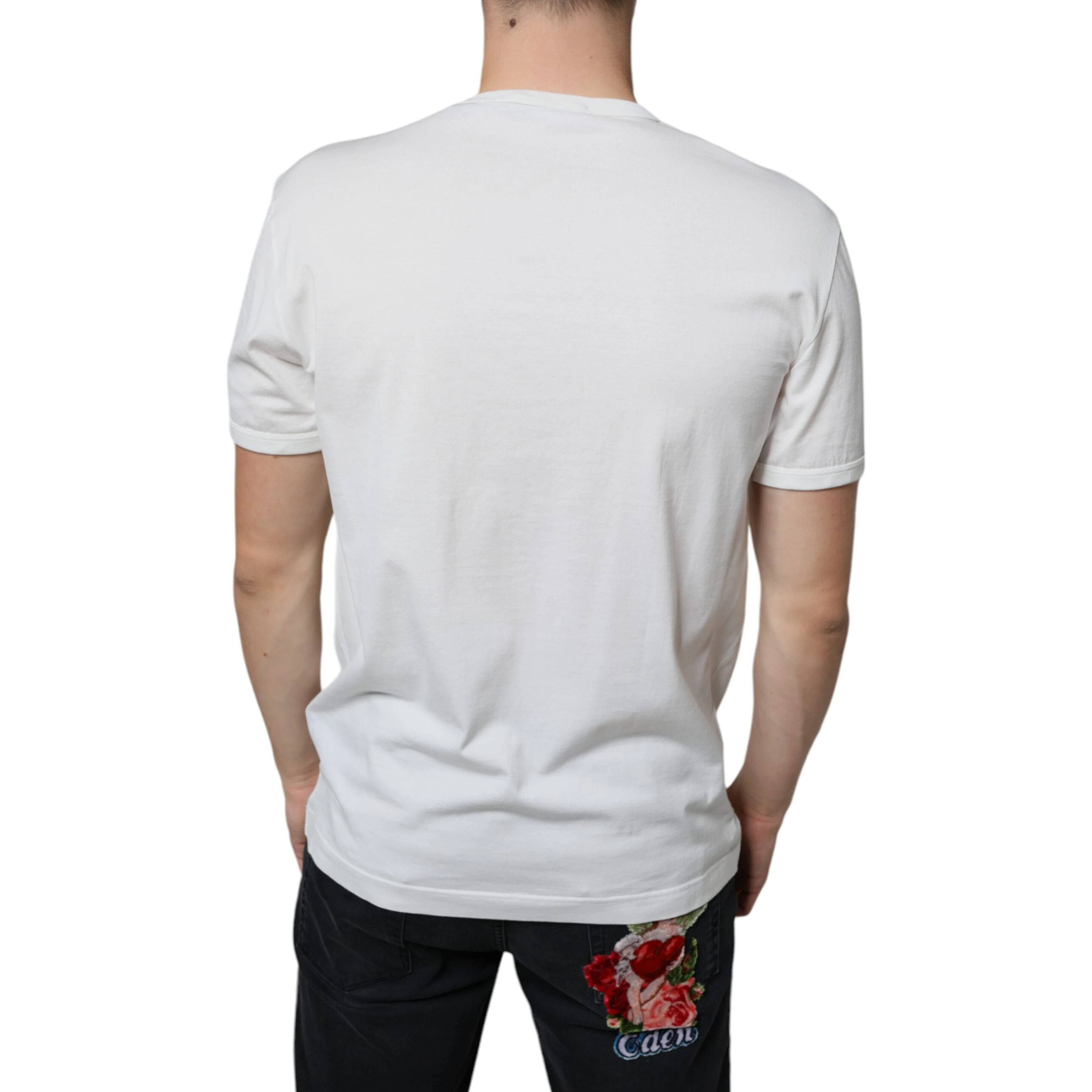 White Logo Embossed Cotton Crewneck T-shirt