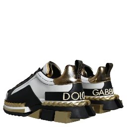 White Gold Black Leather SUPER KING Sneakers Shoes