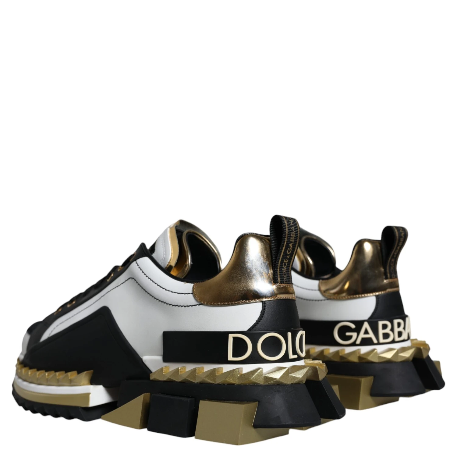White Gold Black Leather SUPER KING Sneakers Shoes