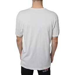 White Logo Embossed Cotton Crewneck T-shirt