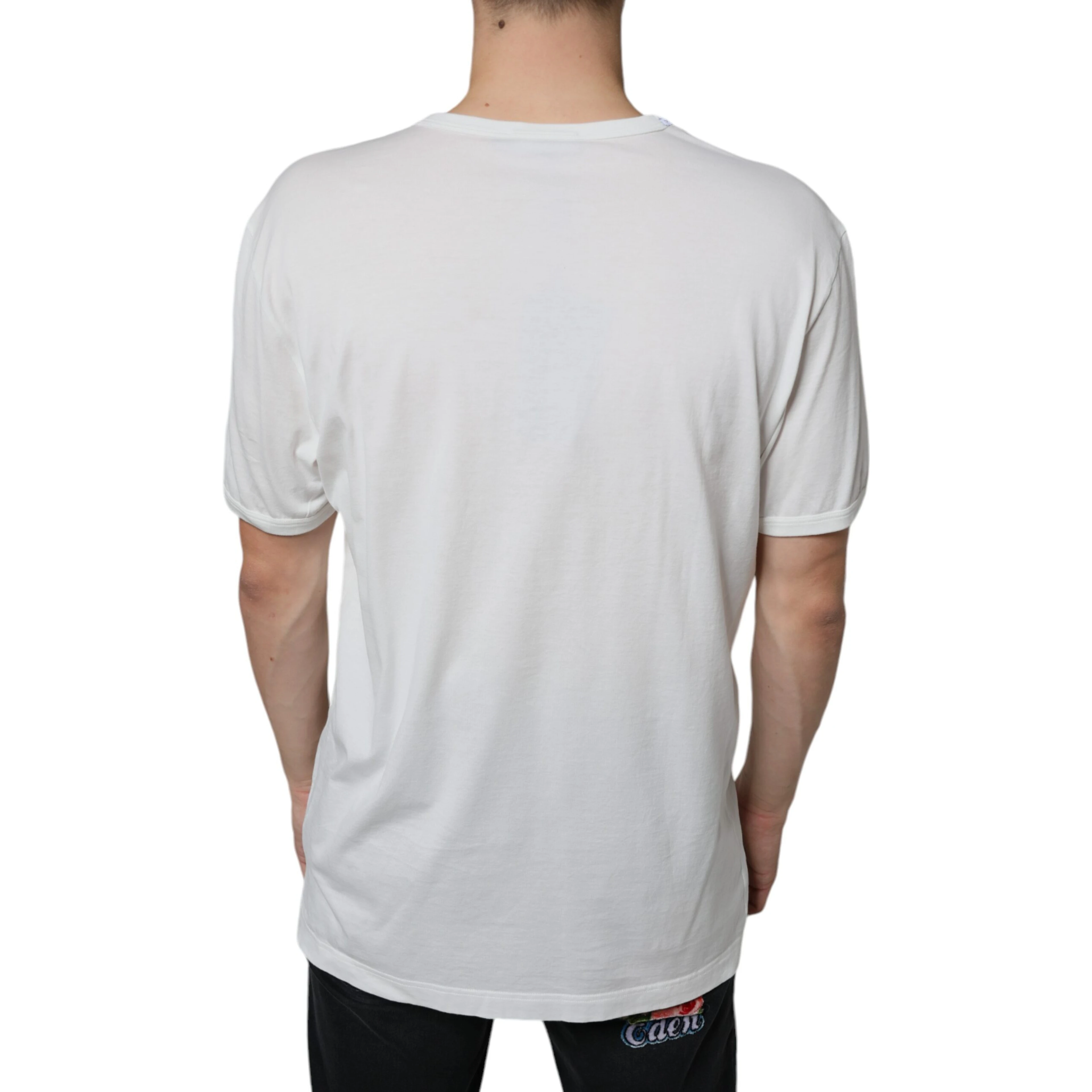 White Logo Embossed Cotton Crewneck T-shirt