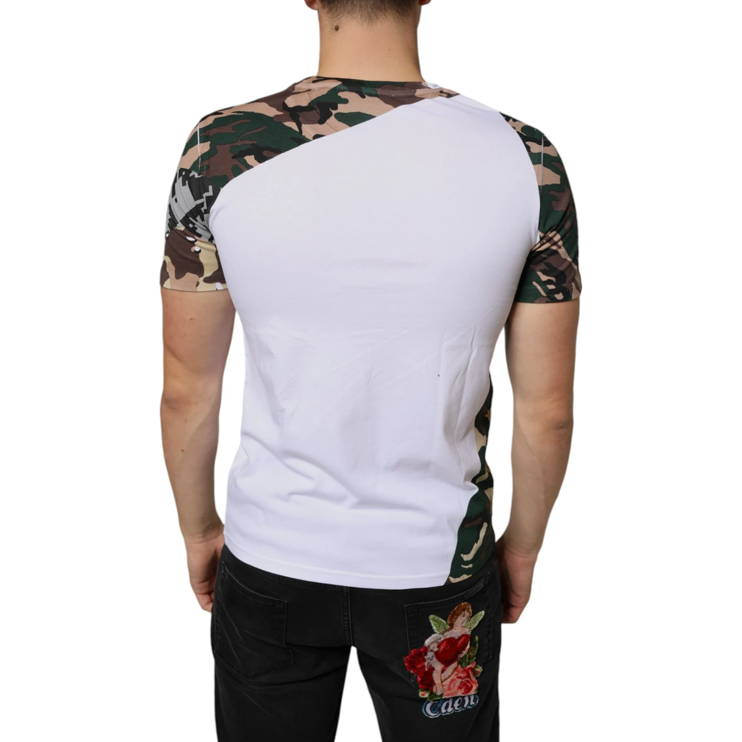 White Camouflage Stars Crew Neck T-shirt